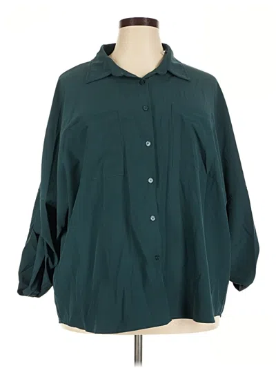 Pre-owned Andree By Unit 3/4 Sleeve Button Down Shirt In Teal