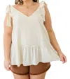 Andree By Unit All Tied Up Peplum Tank In Ivory In Multi