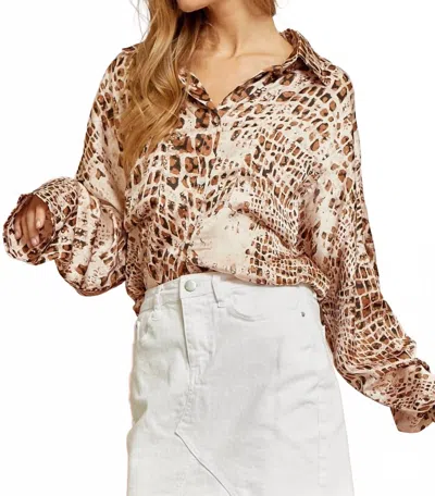 Andree By Unit Animal Instinct Blouse In Snake Print In Brown