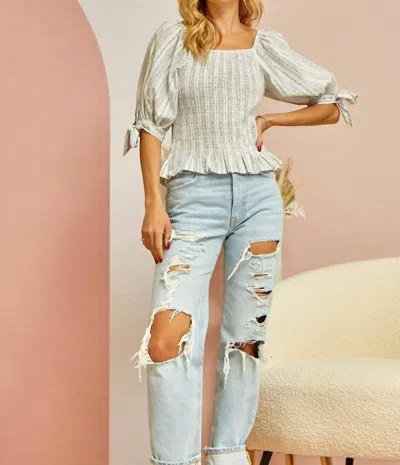Andree By Unit Anticipating More Smocked Blouse In Light Denim In White