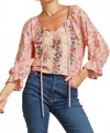 Andree By Unit Aztec Embroidered Peasant Top In Multi In Pink