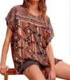Andree By Unit Aztec Embroidered Top In Brown Multi In Brown