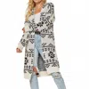 Andree By Unit Aztec Print Sweater Cardigan In Cream/black In White