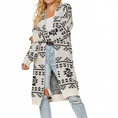 Andree By Unit Aztec Print Sweater Cardigan In Cream/black In White