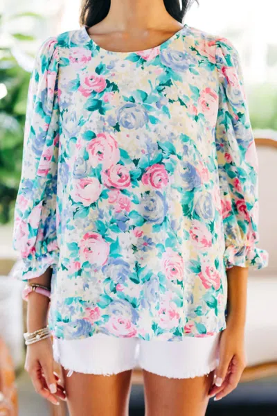 Andree By Unit Balloon Sleeve Floral Blouse In Ivory