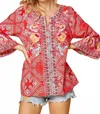 Andree By Unit Bandana Embroidered Top In Red