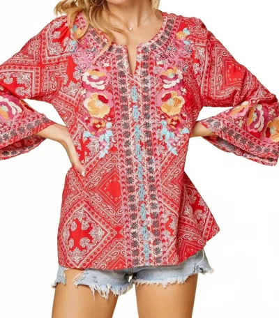 Andree By Unit Bandana Embroidered Top In Red