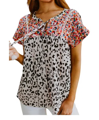 Andree By Unit Bohemian Dreams Leopard Top In White In Grey