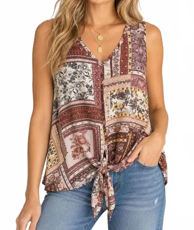Andree By Unit Boho Patchwork Front Tie Top In Mocha In Brown