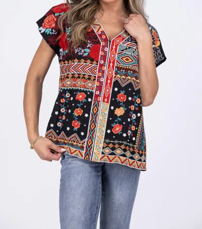 Andree By Unit Bold Embroidered Short Sleeve Top In Multi