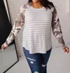 Andree By Unit Camo & Stripes Raglan Top In White