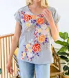 Andree By Unit Canopy Of Crushes Striped Floral Top In Blue/white In Blue