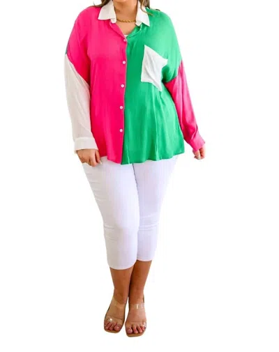 Andree By Unit Capture The Day Two Toned Button Up In Kelly In Multi