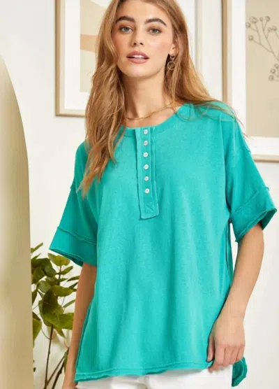 Andree By Unit Casual Button Down Top In Green In Blue