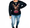 Andree By Unit Christmas Rudolph Sequin Long Sleeve Sweater In Black In Black