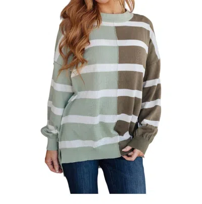 Andree By Unit Color Block Striped Sweater In Sage / Brown In Grey