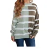 Andree By Unit Color Block Striped Sweater In Sage / Brown In Multi