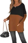 Andree By Unit Colorblock Long Sleeve Tunic Top In Black/rust In Multi