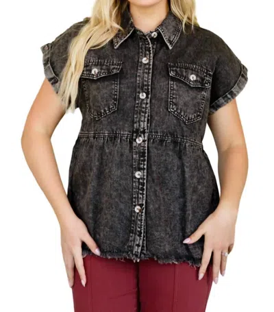 Andree By Unit Cool And Carefree Denim Button Down In Wash Black In Multi
