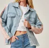 Andree By Unit Cool In Corduroy Denim Jacket In Pink/blue In Multi