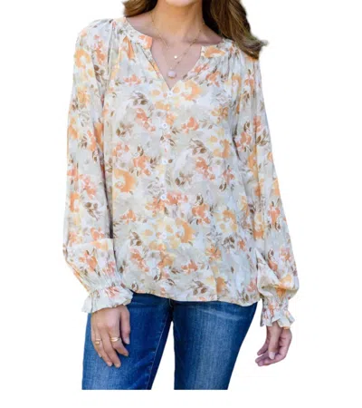 Andree By Unit Courtney Floral Button Up Top In Beige