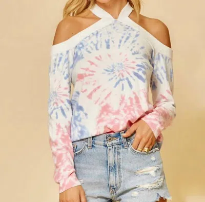 Andree By Unit Criss Cross Neckline Sweater In Tie Dye In Multi