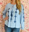 Andree By Unit Diamond Long Sleeve Top In Blue In Blue