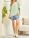 ANDREE BY UNIT DOLMAN SLEEVE PONCHO STYLE TOP IN SAGE