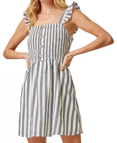 Andree By Unit Don't Go Too Far Smocked Dress In Dark Navy/white