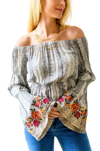 Andree By Unit Don't Tempt Me Embroidered Blouse In Snake Print In Multi