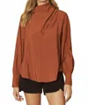 Andree By Unit Drape Neck Long Sleeve Blouse In Cinammon In Multi