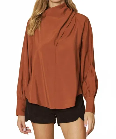 Andree By Unit Drape Neck Long Sleeve Blouse In Cinammon In Multi