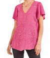 Andree By Unit Elegant Embroidered Top In Magenta
