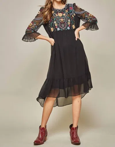 Andree By Unit Embroidered Babydoll Midi Dress In Black