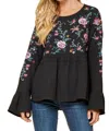 Andree By Unit Embroidered Babydoll Top In Black In Black