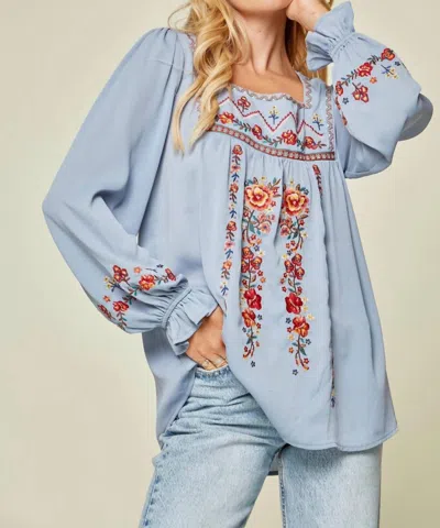 Andree By Unit Embroidered Babydoll Top In Blue