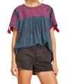 ANDREE BY UNIT EMBROIDERED BABYDOLL TOP IN MAGENTA/TEAL