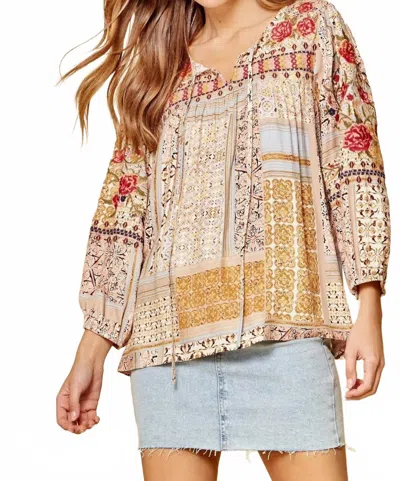 Andree By Unit Embroidered Babydoll Top In Multicolor