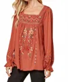 Andree By Unit Embroidered Babydoll Top In Rust In Brown
