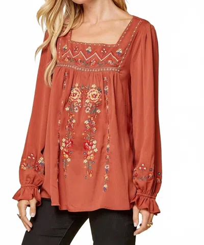 Andree By Unit Embroidered Babydoll Top In Rust In Brown