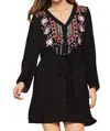 Andree By Unit Embroidered Button Up Tunic Dress - Plus In Black In Black