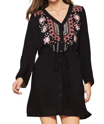 Andree By Unit Embroidered Button Up Tunic Dress - Plus In Black