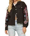 Andree By Unit Embroidered Corduroy Jacket In Black In Black