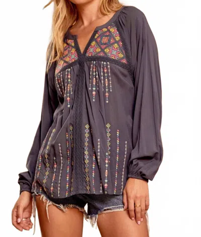 Andree By Unit Embroidered Lace Blouse In Midnight In Blue