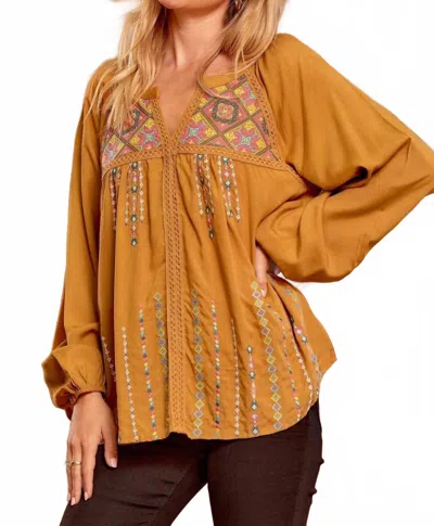 Andree By Unit Embroidered Lace Blouse In Mustard In Orange