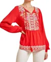 Andree By Unit Embroidered Peplum Blouse In Red