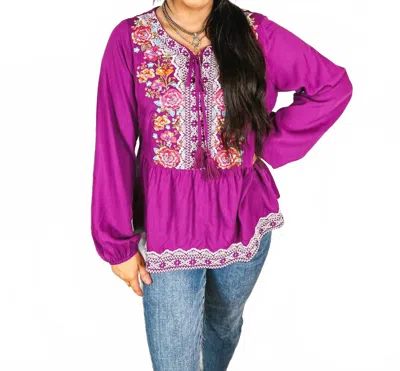 Andree By Unit Embroidered Peplum Blouse In Magenta In Purple
