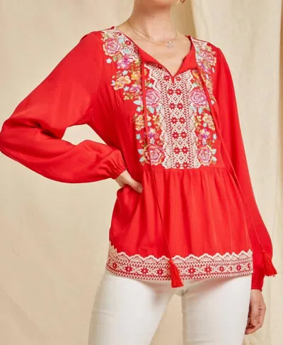 Andree By Unit Embroidered Peplum Blouse In Multi