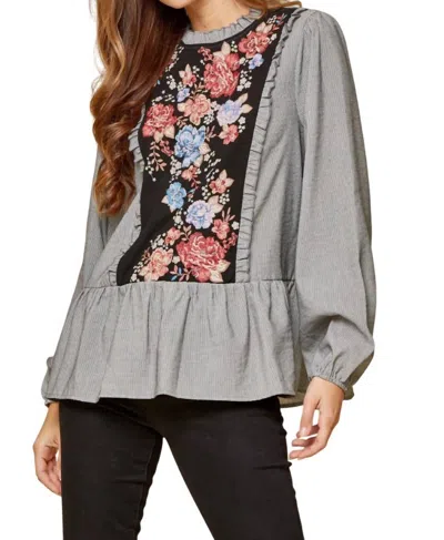 Andree By Unit Embroidered Pinstripe Blouse In Gray