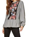 Andree By Unit Embroidered Pinstripe Blouse In Gray In Grey